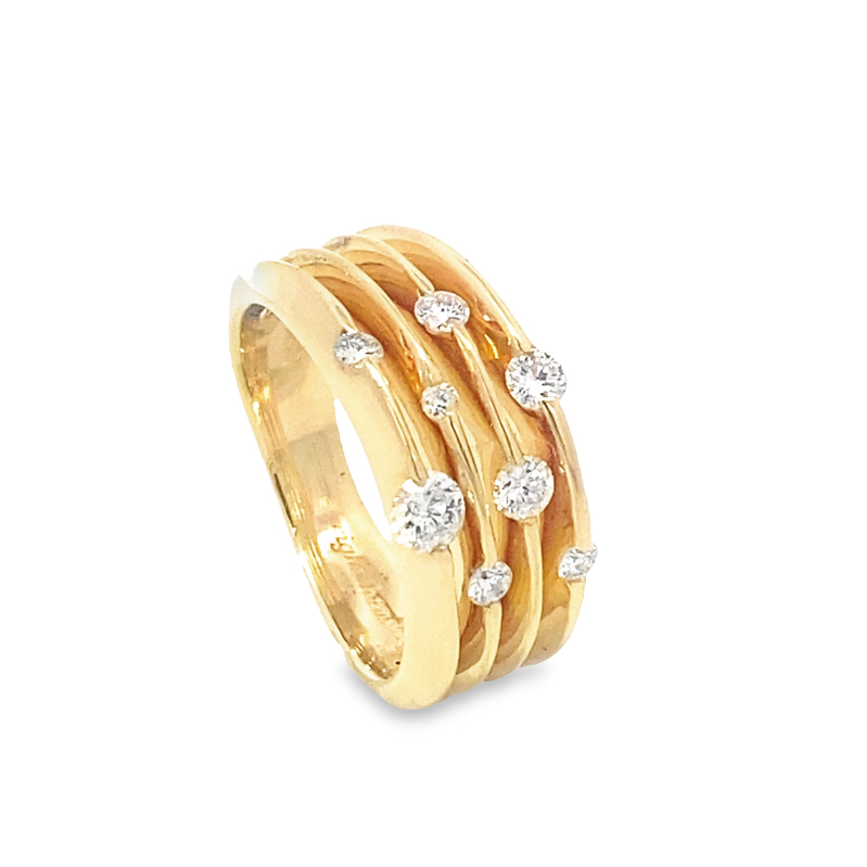 Estate 14 Karat Yellow Gold 4 Row Diamond Band