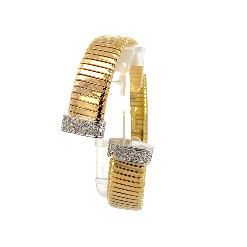 Kamsly Estate 18 Karat Yellow Gold Diamond Flexible Flat Tubogas 14mm Bracelet