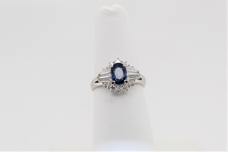 Estate Platinum Blue Sapphire And Diamond Ring