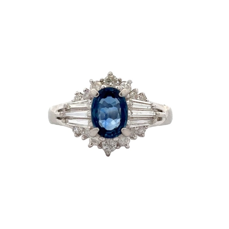 Estate Platinum Blue Sapphire And Diamond Ring