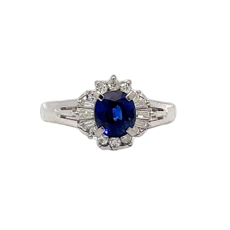 Estate Platinum Blue Sapphire And Diamond Ring