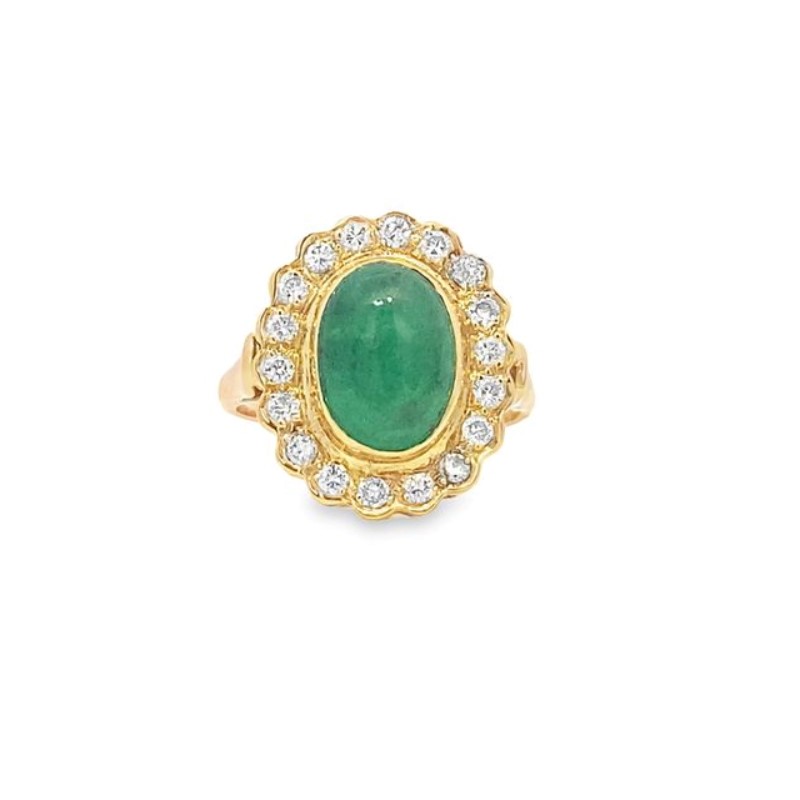 Estate 18 Karat Yellow Gold Emerald And Diamond Ring