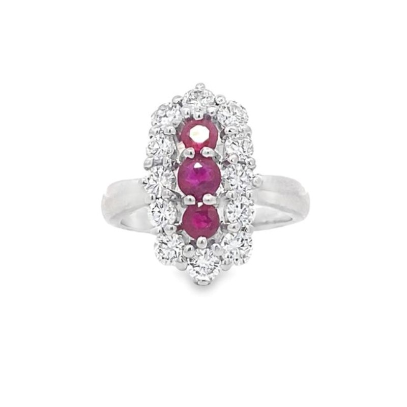 Estate Platinum Ruby And Diamond Ring Measuring A Size 5.75