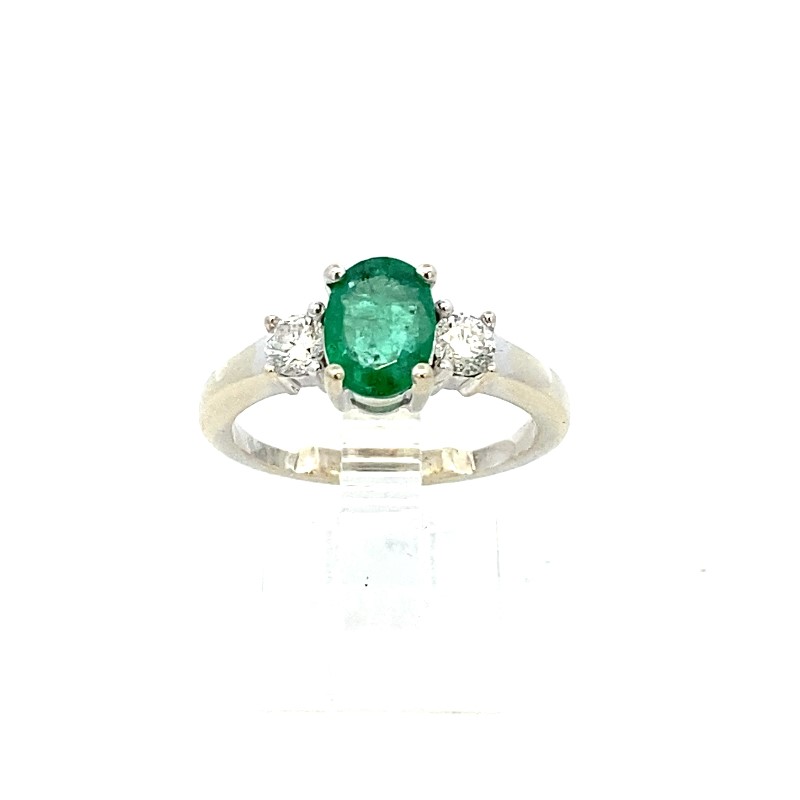 Estate 14 Karat White Gold Emerald And Diamond Ring