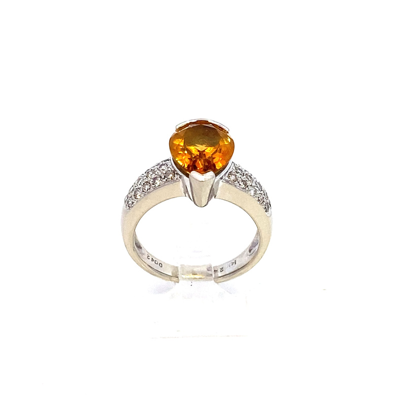 Estate 14 Karat White Gold Citrine And Diamond Ring