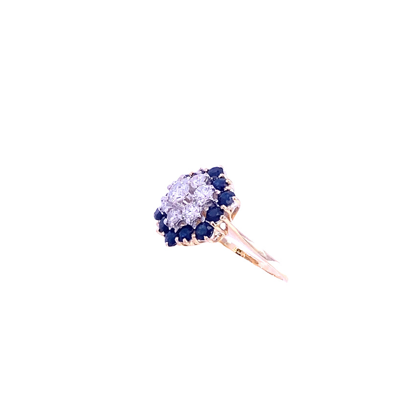 Kamsly Estate 18 Karat Yellow Gold Diamond And Blue Sapphire Ring