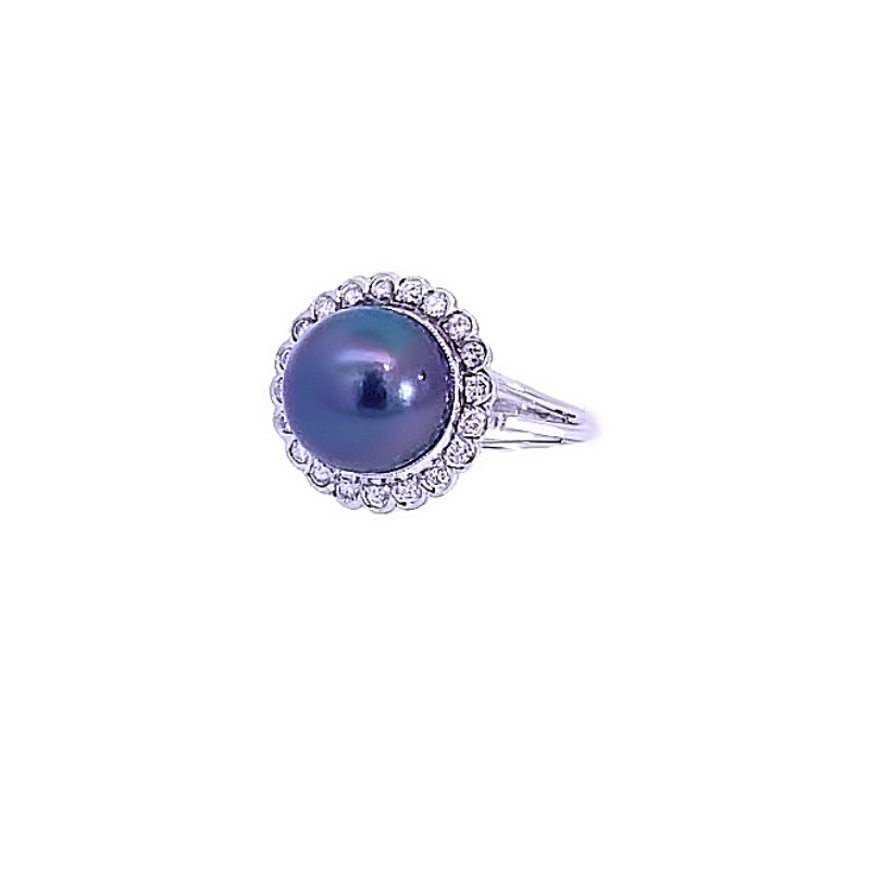 Kamsly Estate Platinum Diamond And Pearl Handmade Ring