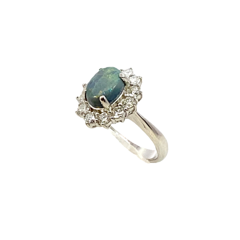 Kamsly Estate Platinum Black Opal And Diamond Ring