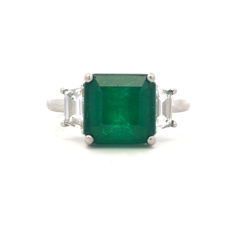 Estate Platinum Natural Emerald And Diamond Ring