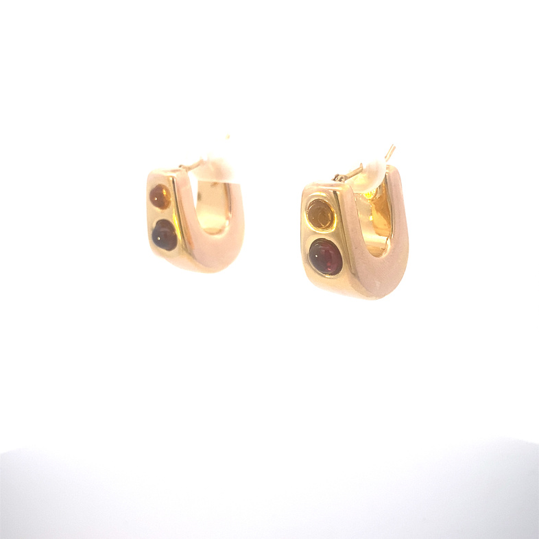 Estate 14 Karat Yellow Gold Citrine And Amethyst Hoop Earrings