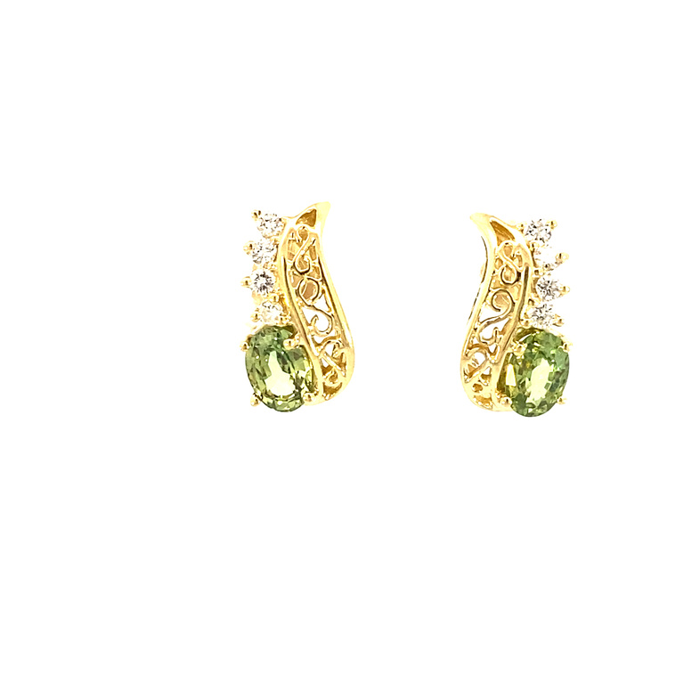 Estate 14 Karat Yellow Gold Peridot And Diamond Earrings