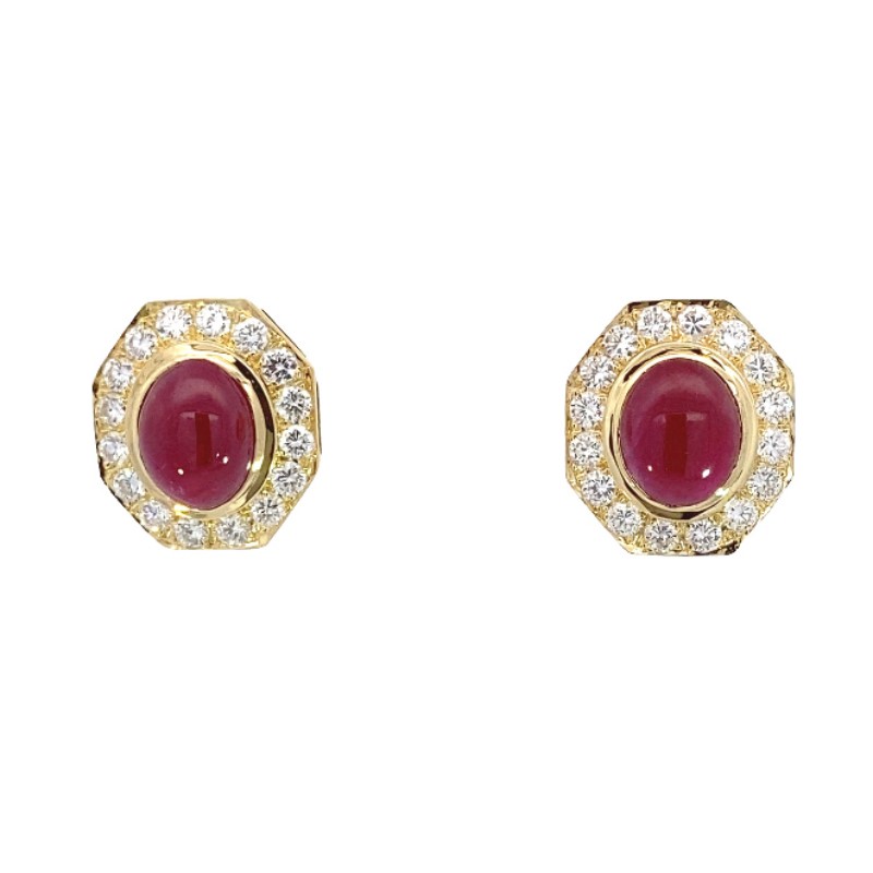 Kamsly Estate 18 Karat Yellow Gold Diamond And Ruby Earrings