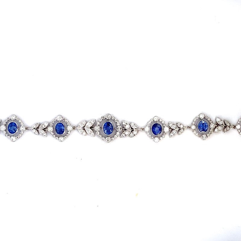 Kamsly Estate 18 Karat White Gold Diamond And Sapphire Bracelet Measuring 8 Inches