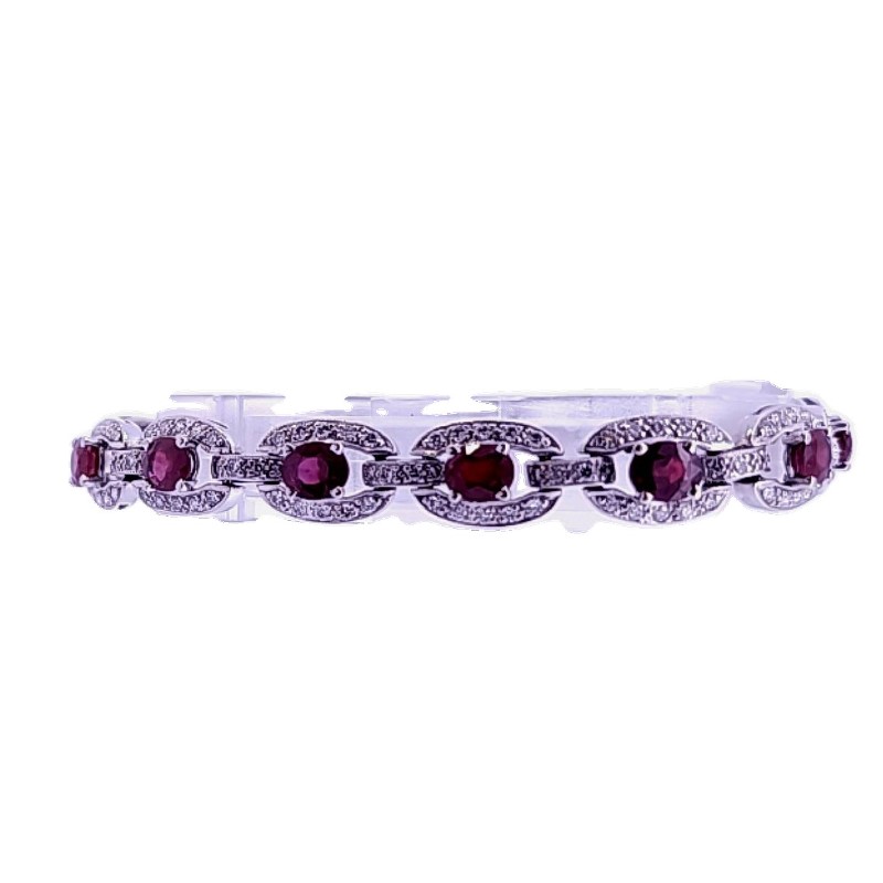 Estate 18 Karat White Gold Ruby And Diamond Bracelet 7 Inches Long