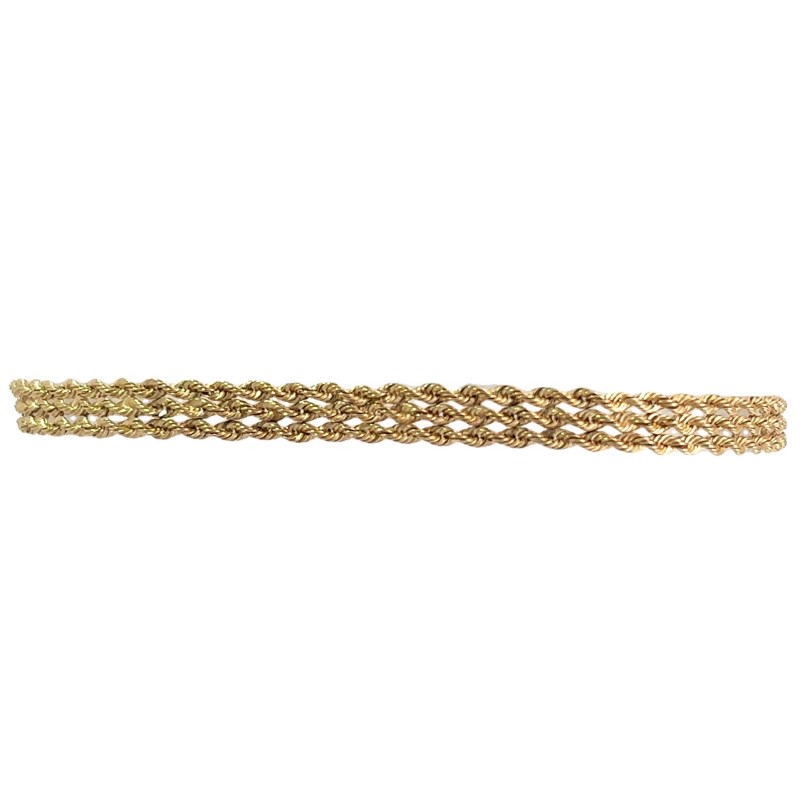 Estate 14 Karat Yellow Gold 3 Row Rope Bracelet Measuring 7 Inches And Having A Tongue And Groove Clasp