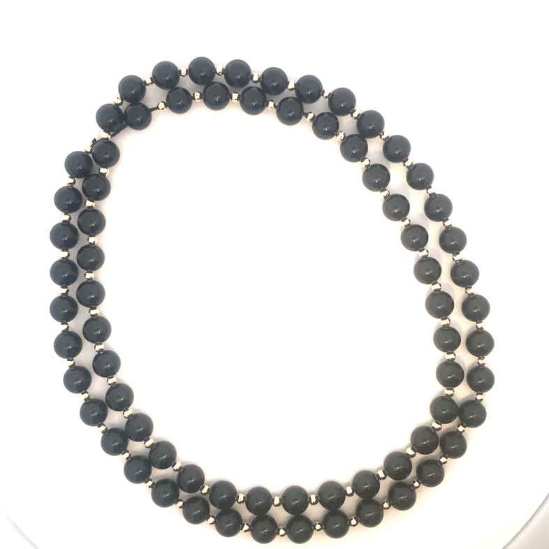 Estate Onyx And Gold Bead Necklace Measuring 28