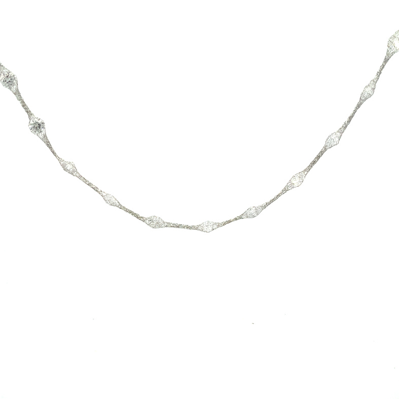Estate 14 Karat White Gold Cz Station Necklace Measuring 17.5