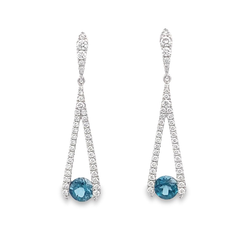 Charles Krypell 18 Karat White Gold Diamond And London Blue Topaz Dangle Earrings