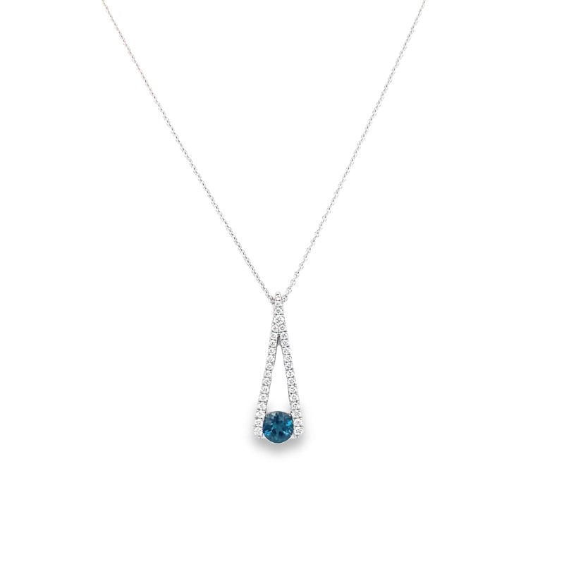 Charles Krypell 18 Karat White Gold Diamond And London Blue Topaz Pendant Necklace