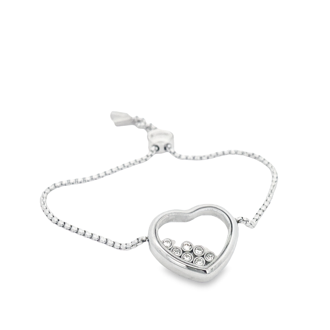 Italgem Stainless Steel Heart Bracelet With Dancing White Cz