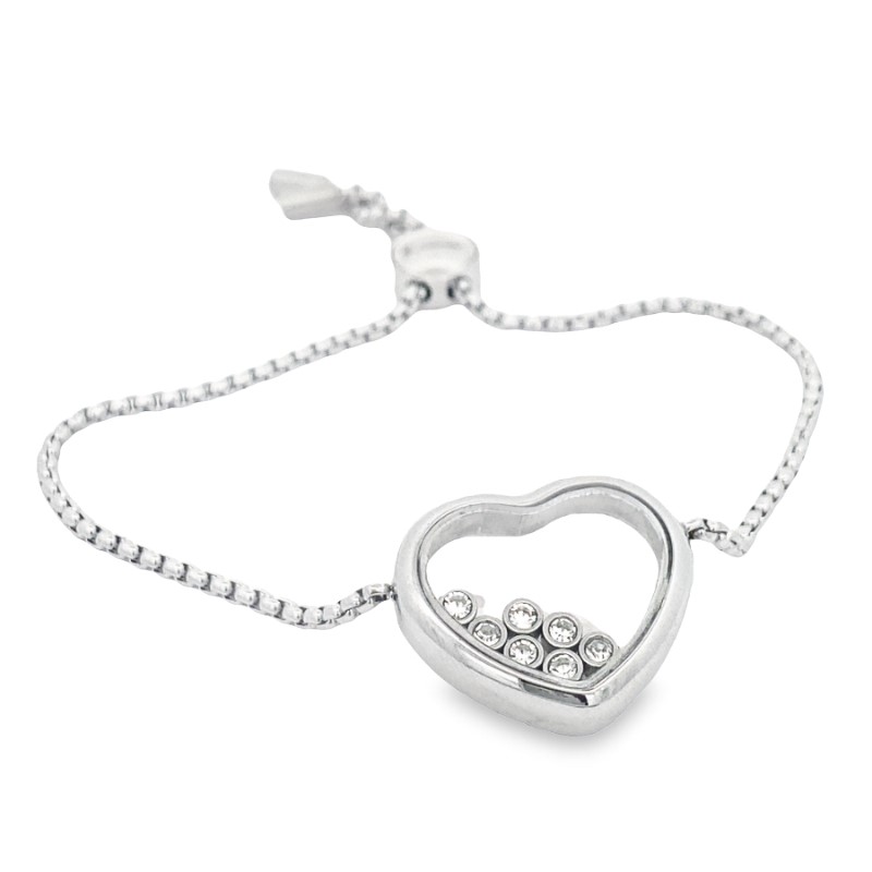 Italgem Stainless Steel Heart Bracelet With Dancing White Cz