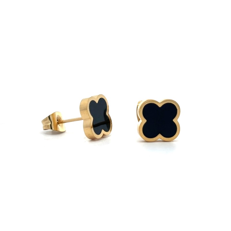 Veloria Collection 10mm Black Enamel Clover Studs