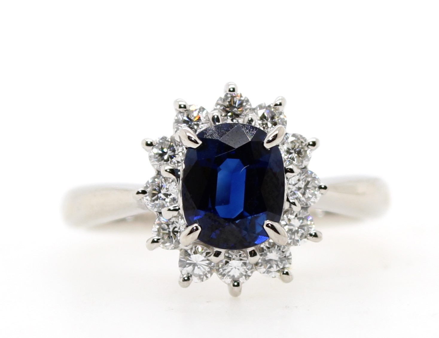 Estate Platinum Oval Blue Sapphire And Diamond Ring