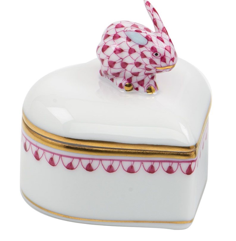 Herend Raspberry Heart Box With Bunny