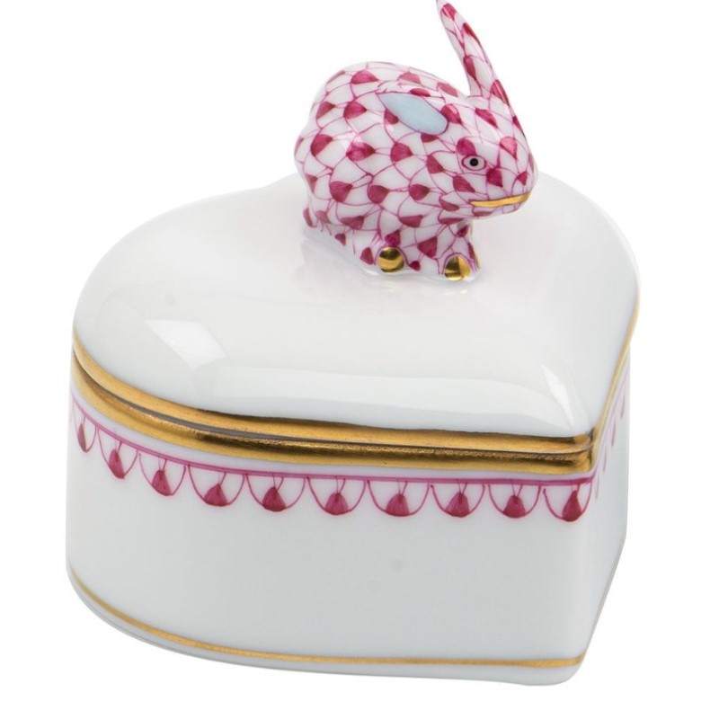 Herend Raspberry Heart Box With Bunny