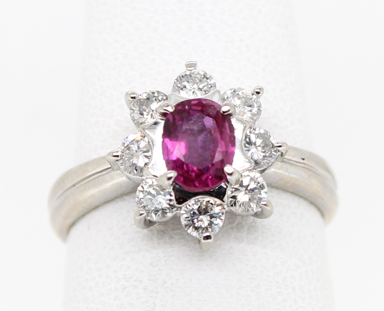 Estate Platinum Oval Ruby And Diamond Ring