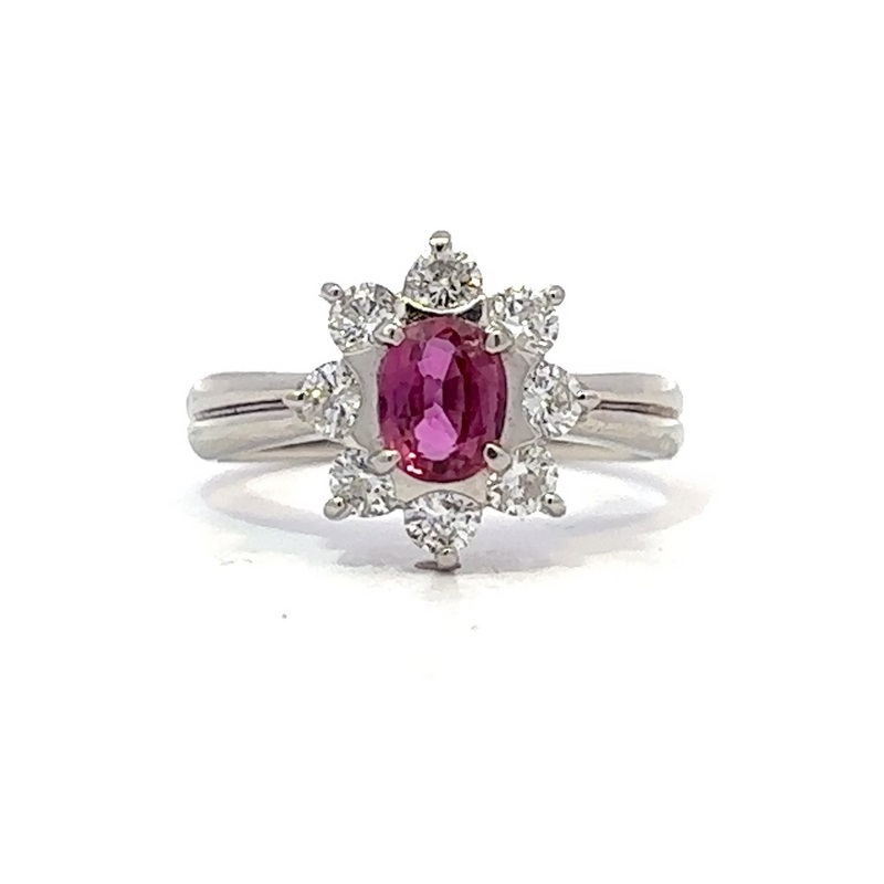 Estate Platinum Oval Ruby And Diamond Ring