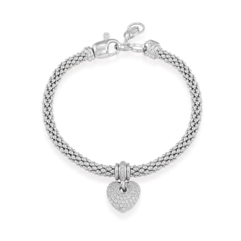 Mesh Bracelet With Puffed Pave Heart in White