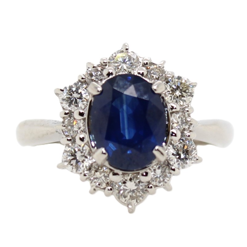 Estate Blue Sapphire and Diamond Navette Cluster Ring - 001-820-13000181