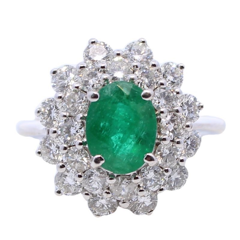 Estate 18 Karat White Gold Emerald And Diamond Ring