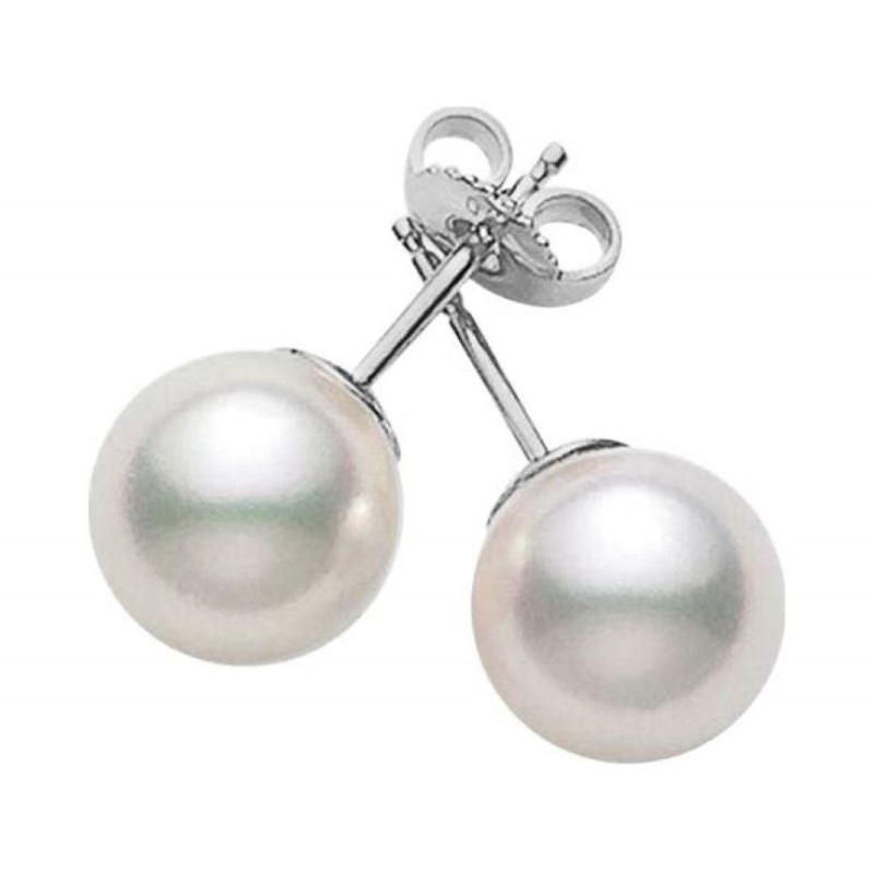 Mikimoto18 Karat White Gold Pearl Stud Earrings  Each With 1 Cultured Pearl Measuring 7-7.5mm Of AA Quality And Post And Friction Backs.