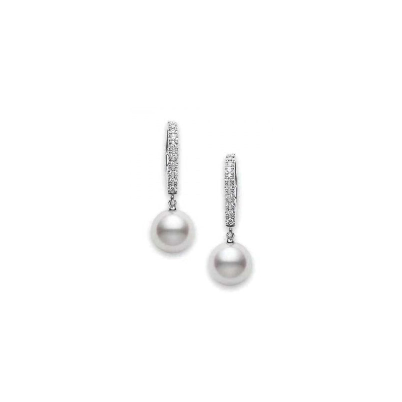 Mikimoto 18 Karat White Gold Pearl & Diamond Earrings