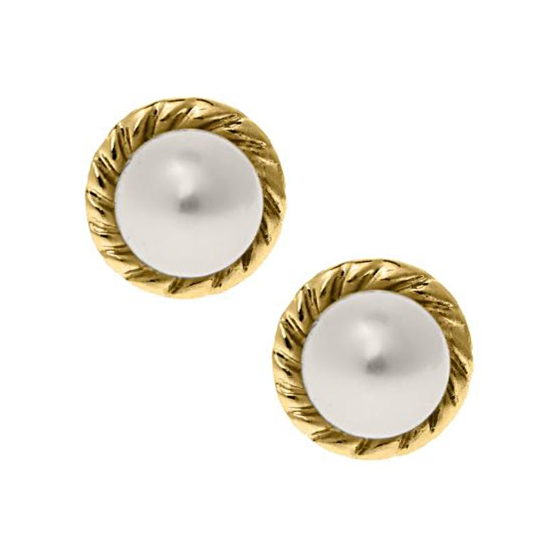 Marathon KK 14 Karat Yellow Gold Pearl Earrings.