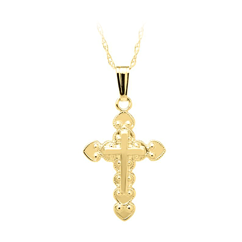 Kiddie Kraft 14 Karat Yellow Gold Filigree Cross Pendant Suspended On A 15