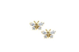 Kiddie Kraft 14 Karat Yellow Gold Cz Butterfly Earrings