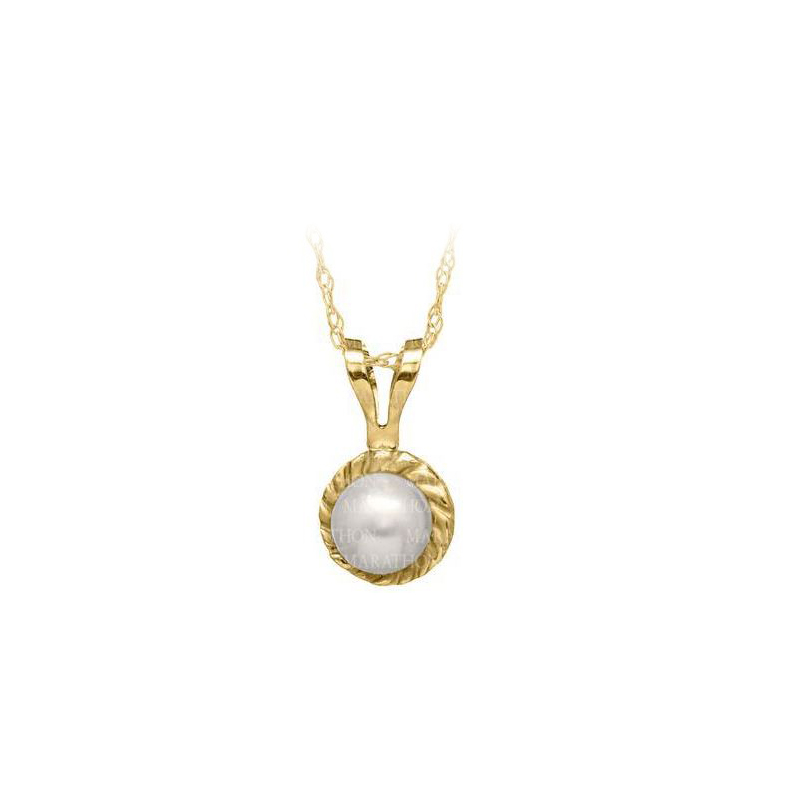 14 Karat Yellow Gold Pearl Pendant On A Rope Design Frame With A Split  Bail And 15" Rope Chain