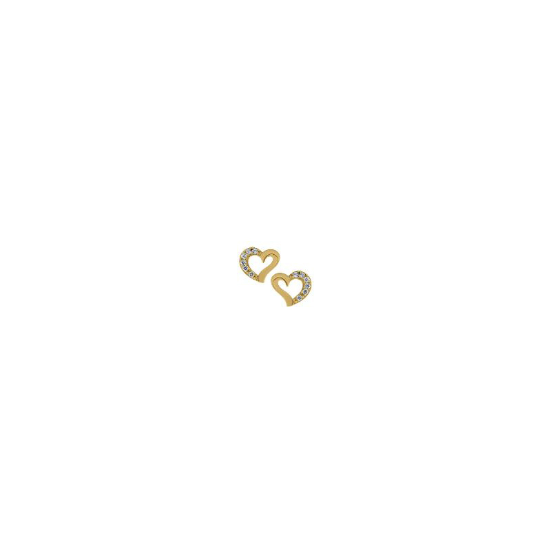 14 Karat Yellow Gold Heart Shaped Stud Earrings With Threaded Safety Posts.