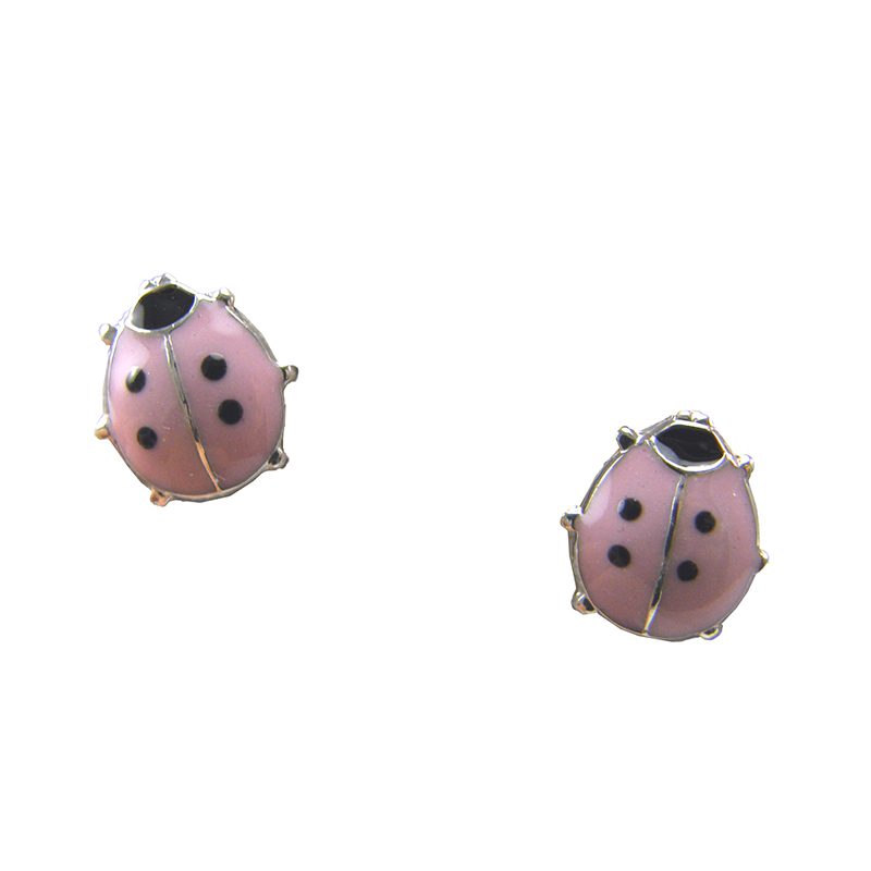 Marathon KK  Sterling Silver Pink Enamel Lady Bug Earrings