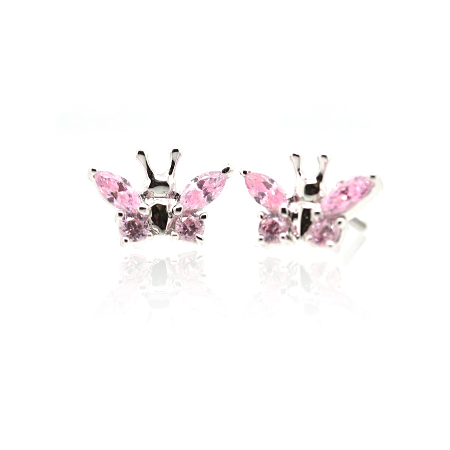Kiddie Kraft Sterling Silver Pink Cz Butterfly Earrings With Safety Backs.