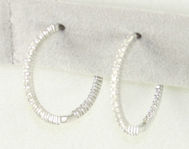 14 Karat White Gold Diamond Inside Out Hinged Hoop Earrings