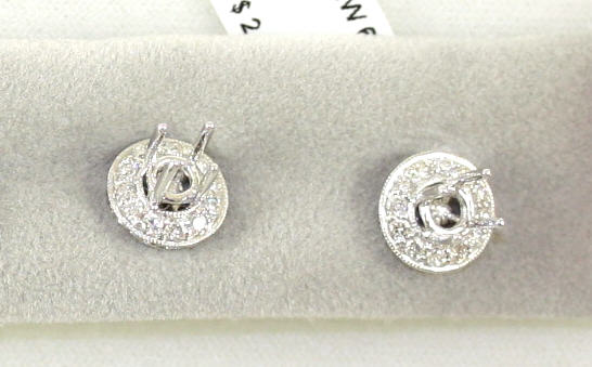 14 Karat White Gold Circle Diamond Semi-Mount Earrings