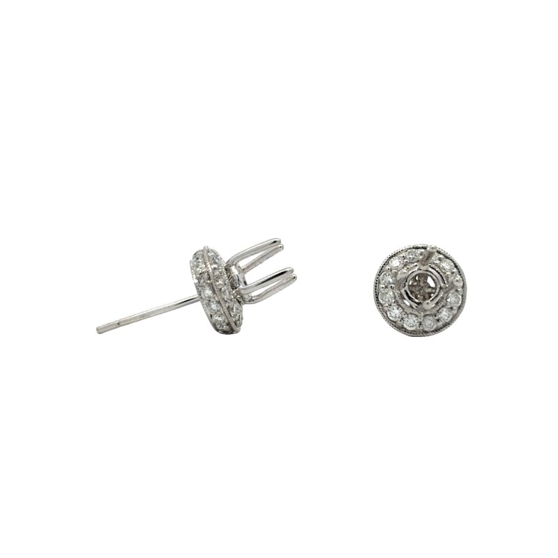 14 Karat White Gold Circle Diamond Semi-Mount Earrings