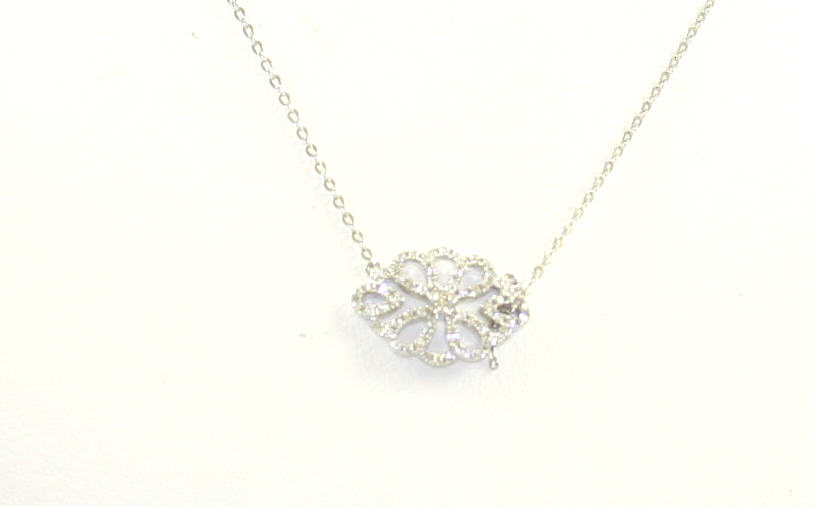14 Karat White Gold Filigree Diamond Pendant Necklace