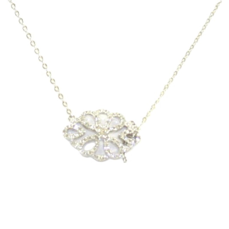 14 Karat White Gold Filigree Diamond Pendant Necklace