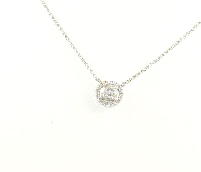 14 Karat White Gold Halo Diamond Pendant Necklace