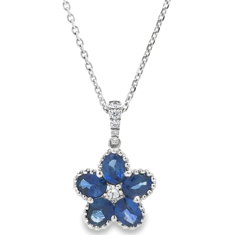 18 Karat White Gold Sapphire And Diamond Flower Pendant